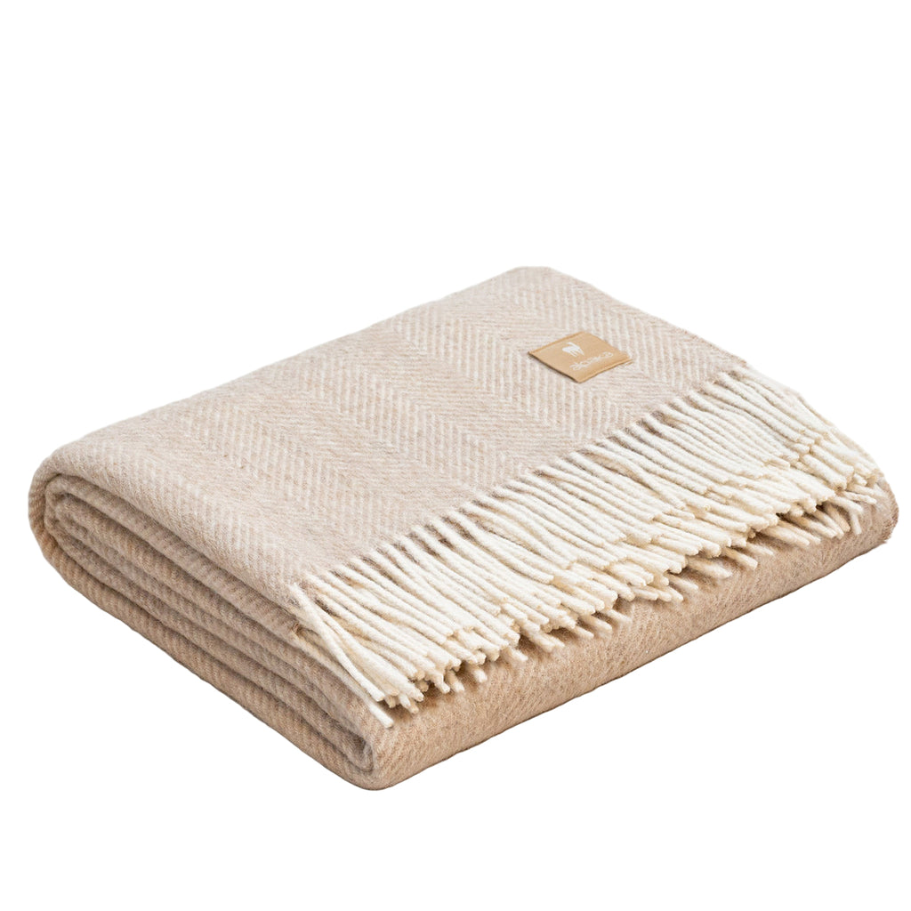 Natural Alpaca Wool Throw - Classic Fishbone