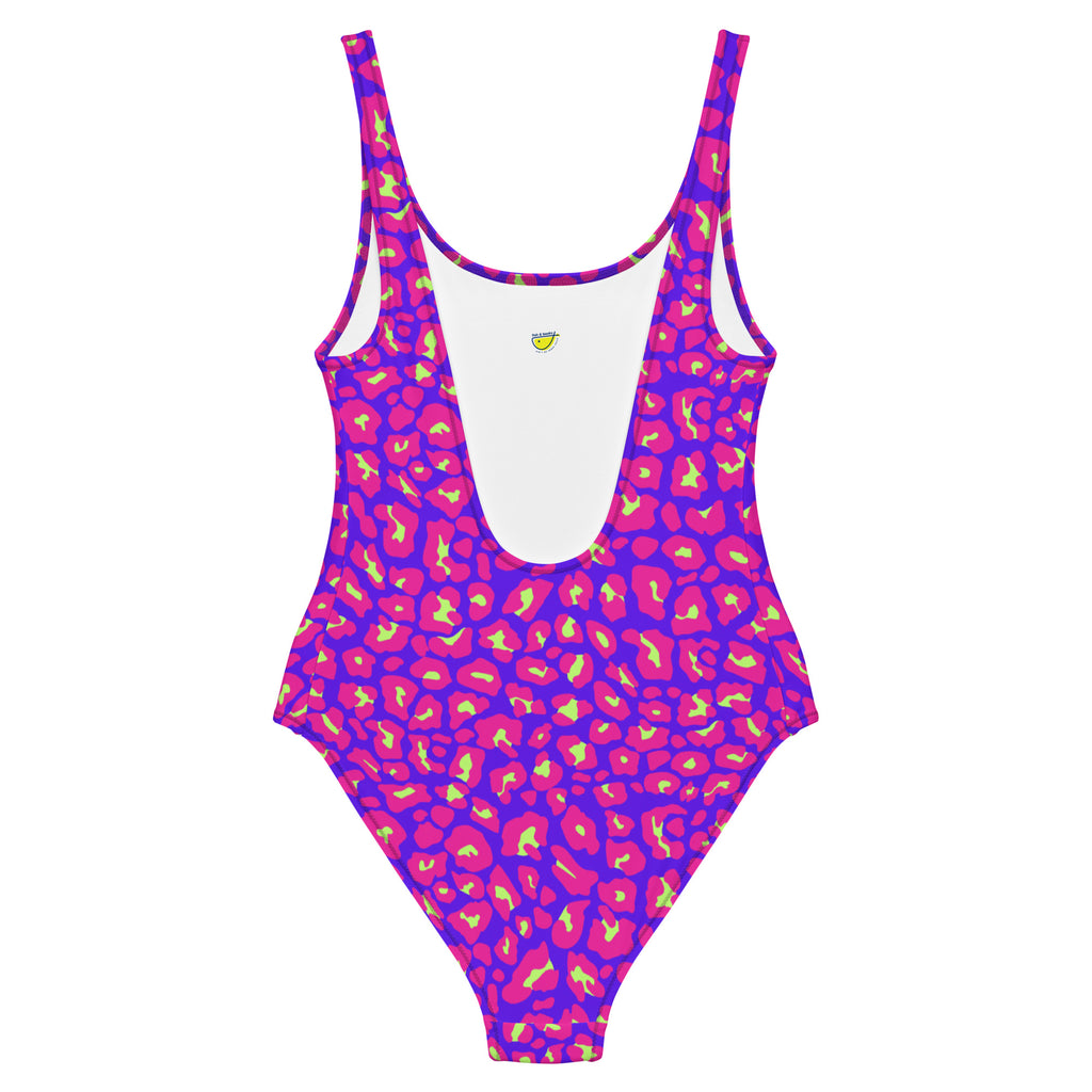 "Neon Safari" - Leopard print one piece swimsuit back