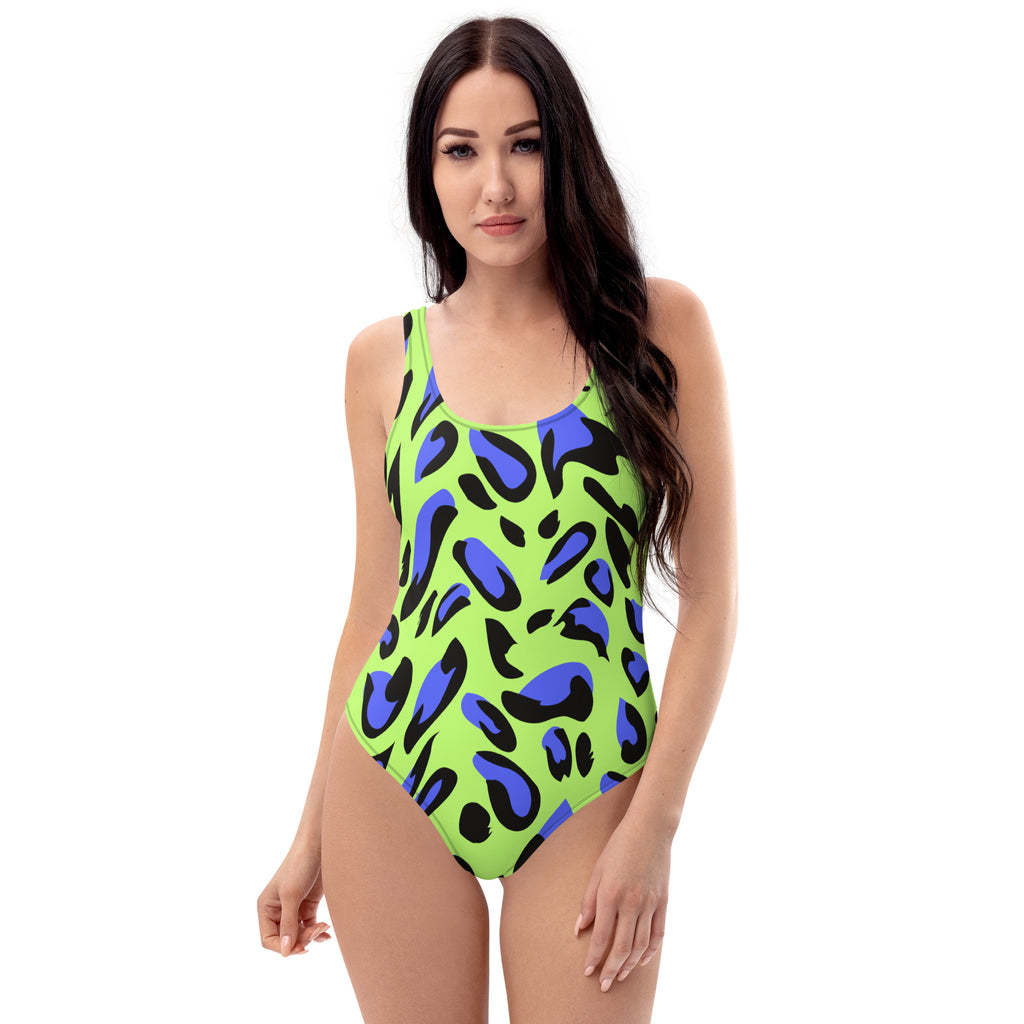 "Neon Amur" - Leopard print one piece swimsuit