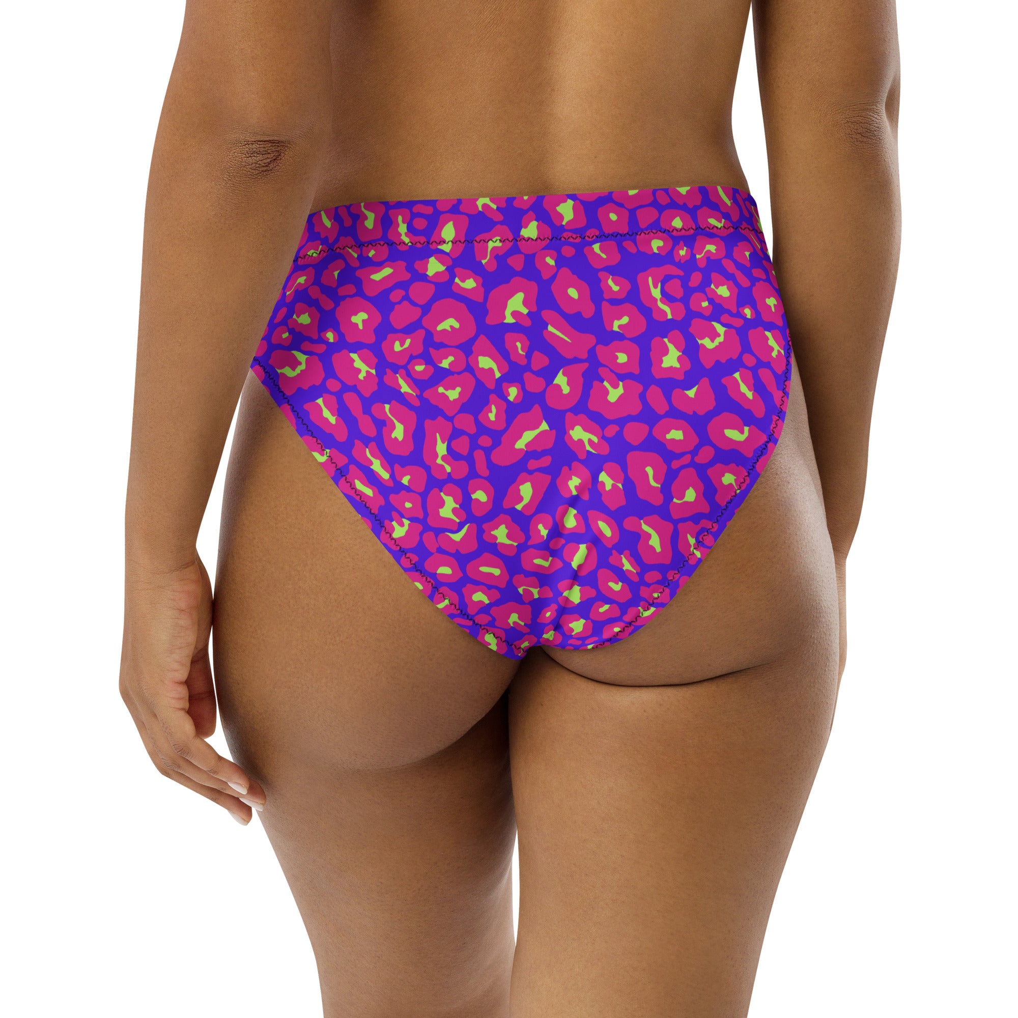 "Neon Safari" - leopard print recycled high-waisted bikini bottom back