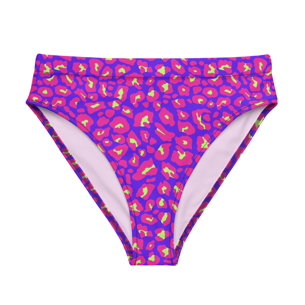 "Neon Safari" - leopard print recycled high-waisted bikini bottom