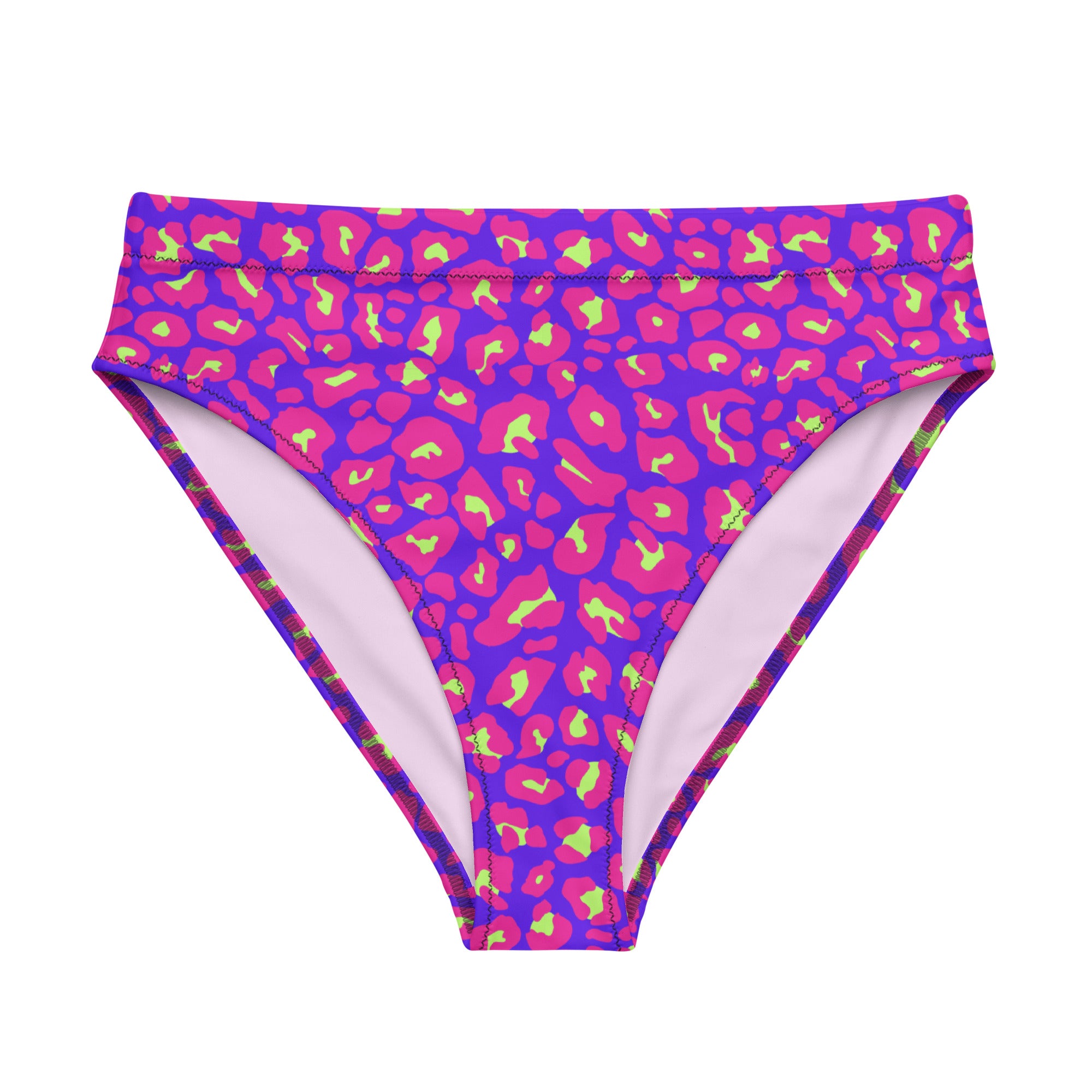 "Neon Safari" - leopard print recycled high-waisted bikini bottom