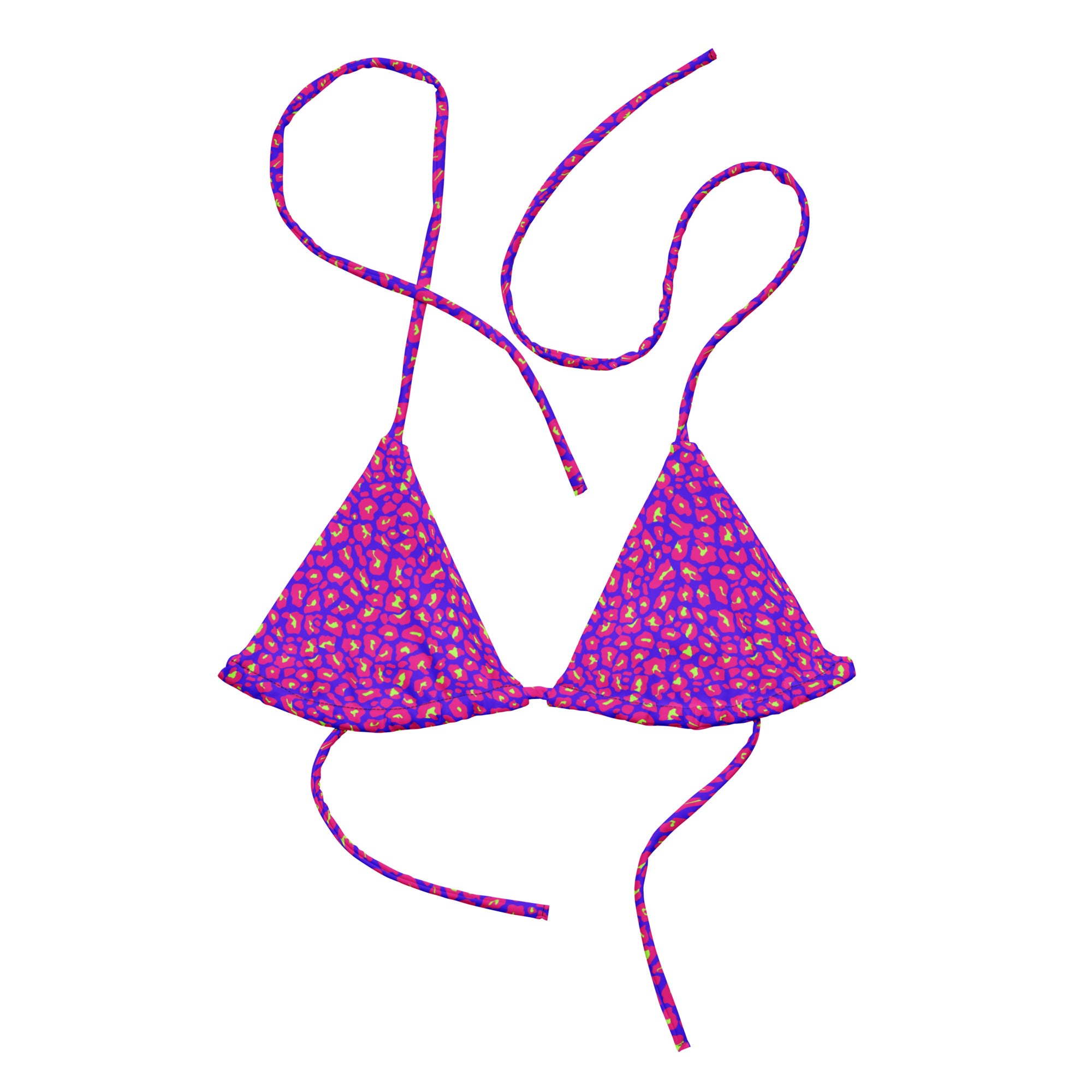 "Neon Safari" - leopard print recycled string bikini top