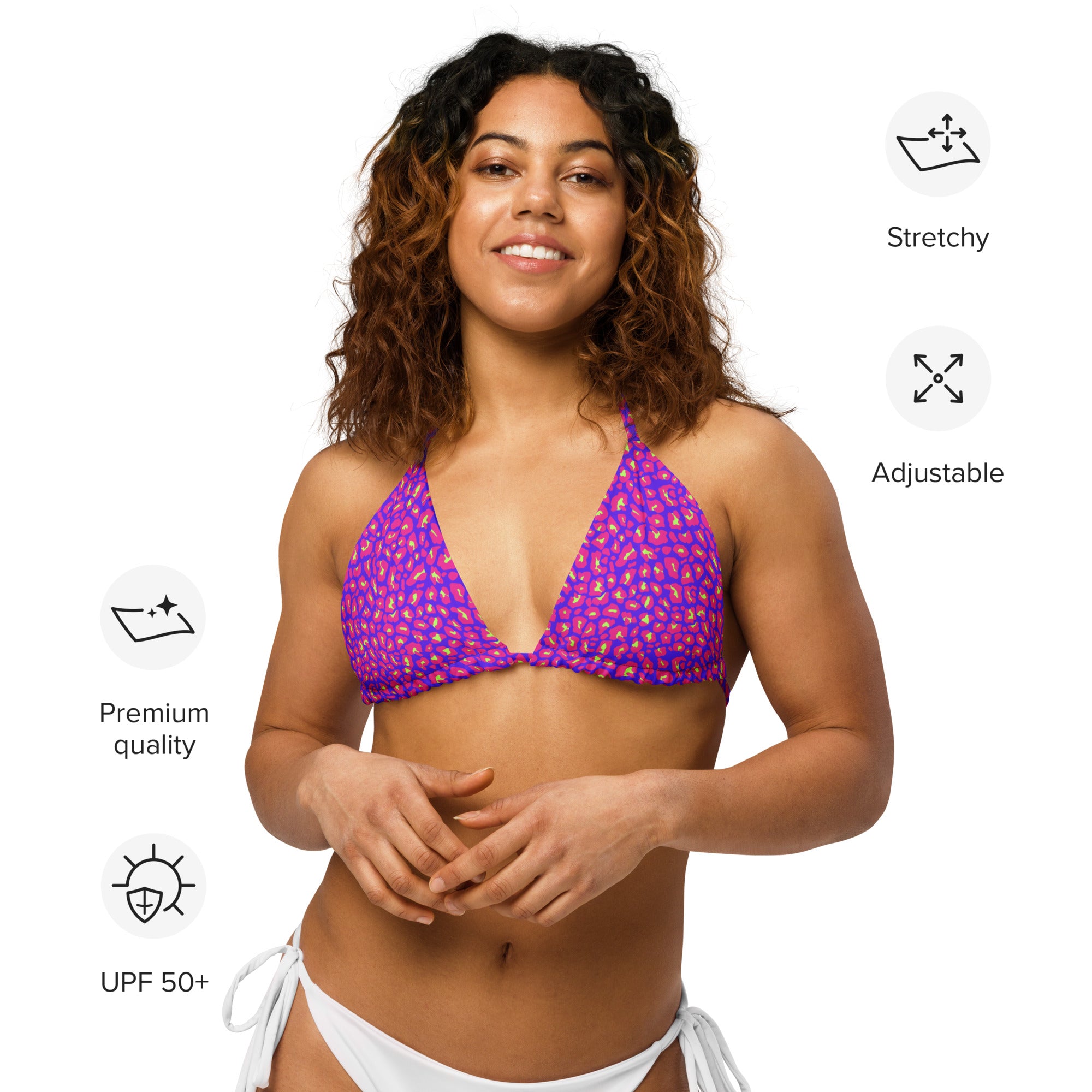 "Neon Safari" - leopard print recycled string bikini top