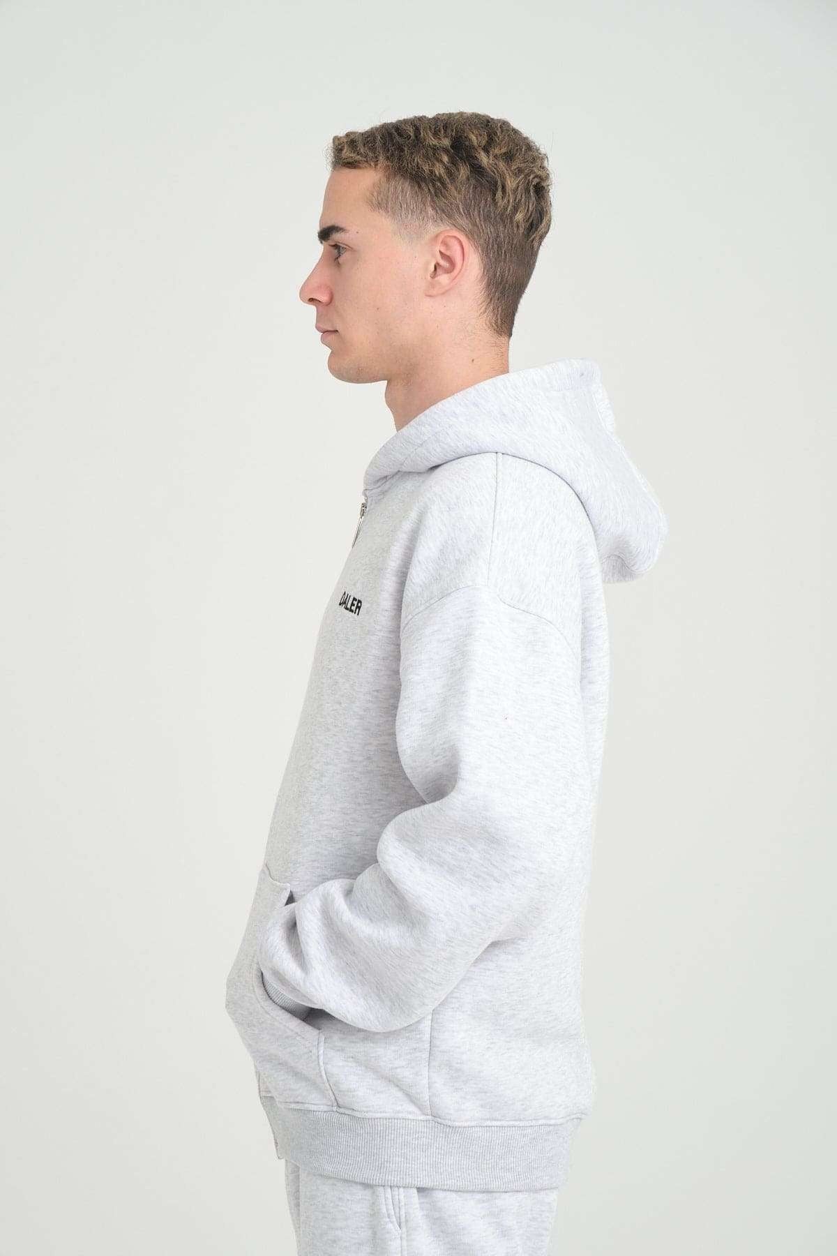 Basic Heavyweight Zipper Hoodie - Grey Melange