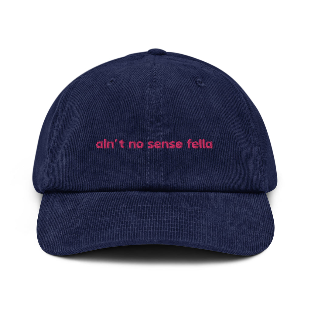 "ain't no sense fella" - Corduroy jockey hat in navy blue