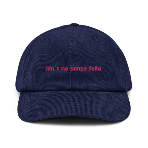 "ain't no sense fella" - Corduroy jockey hat in navy blue