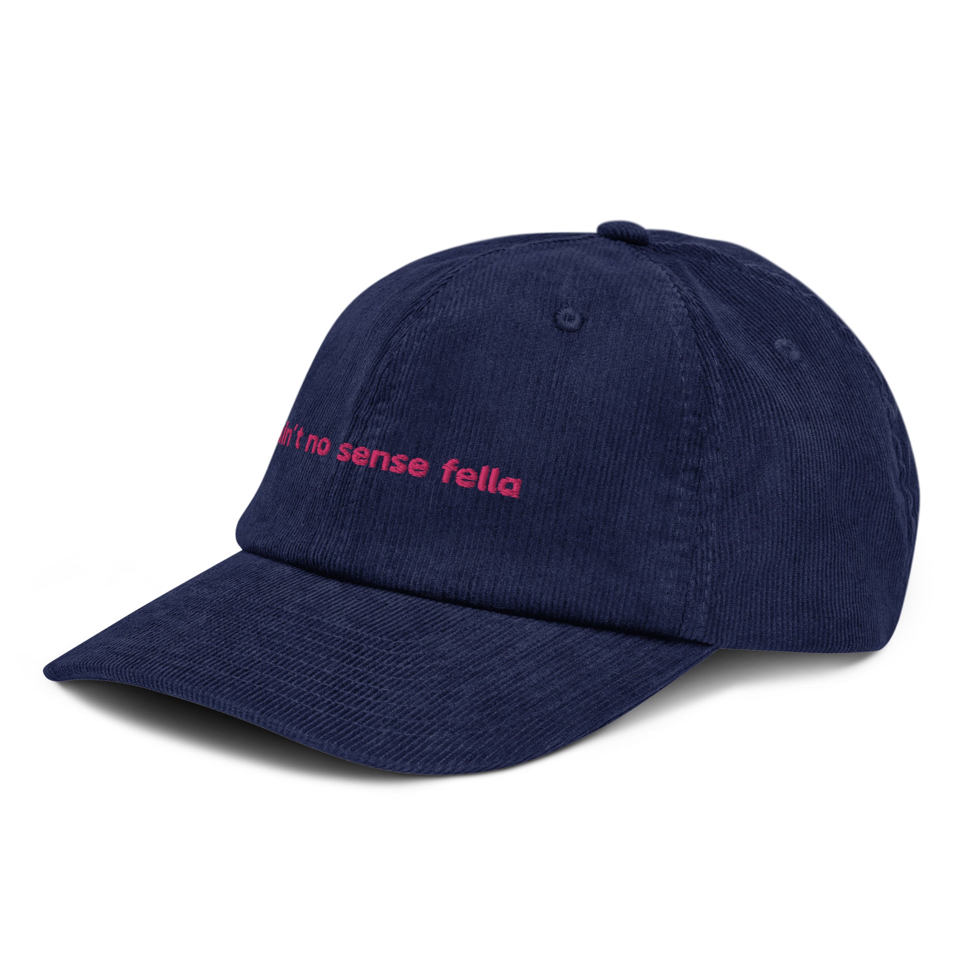 "ain't no sense fella" - Corduroy jockey hat in navy blue