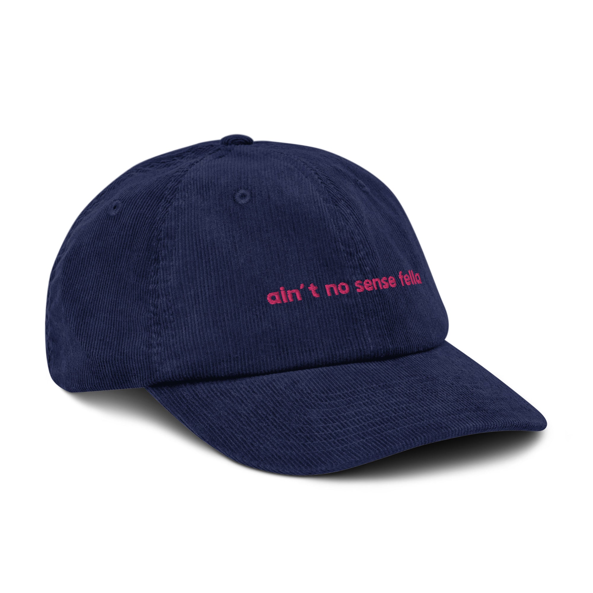 "ain't no sense fella" - Corduroy jockey hat in navy blue