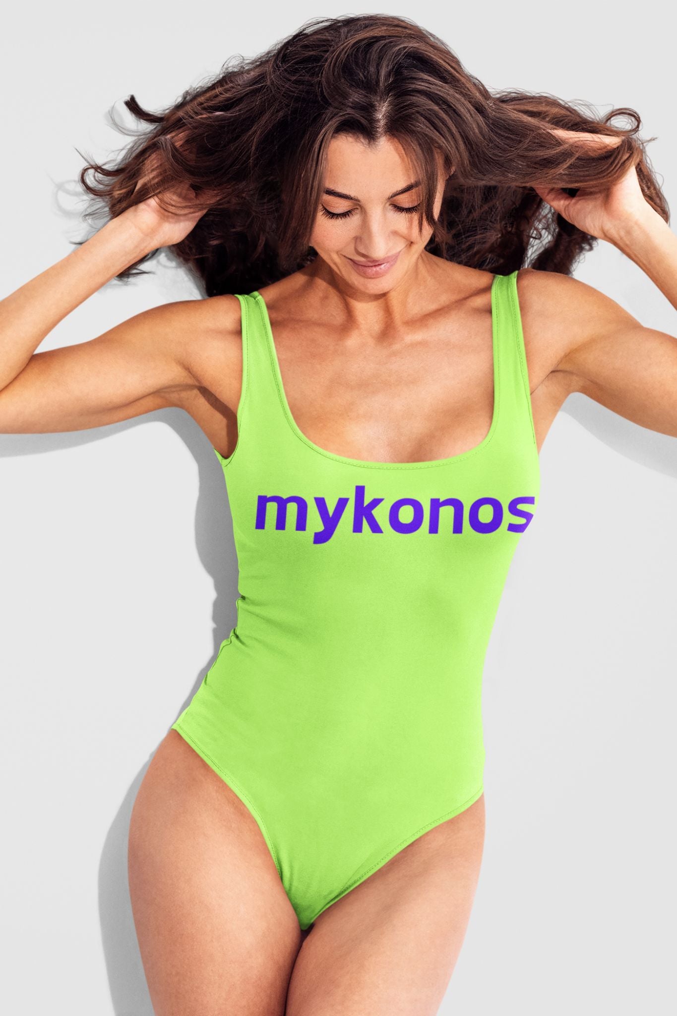 "Mykonos" - One piece swimsuit in neon green lime