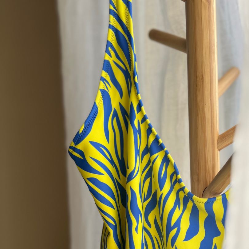 animal print  one piece swimsuit in neon strips