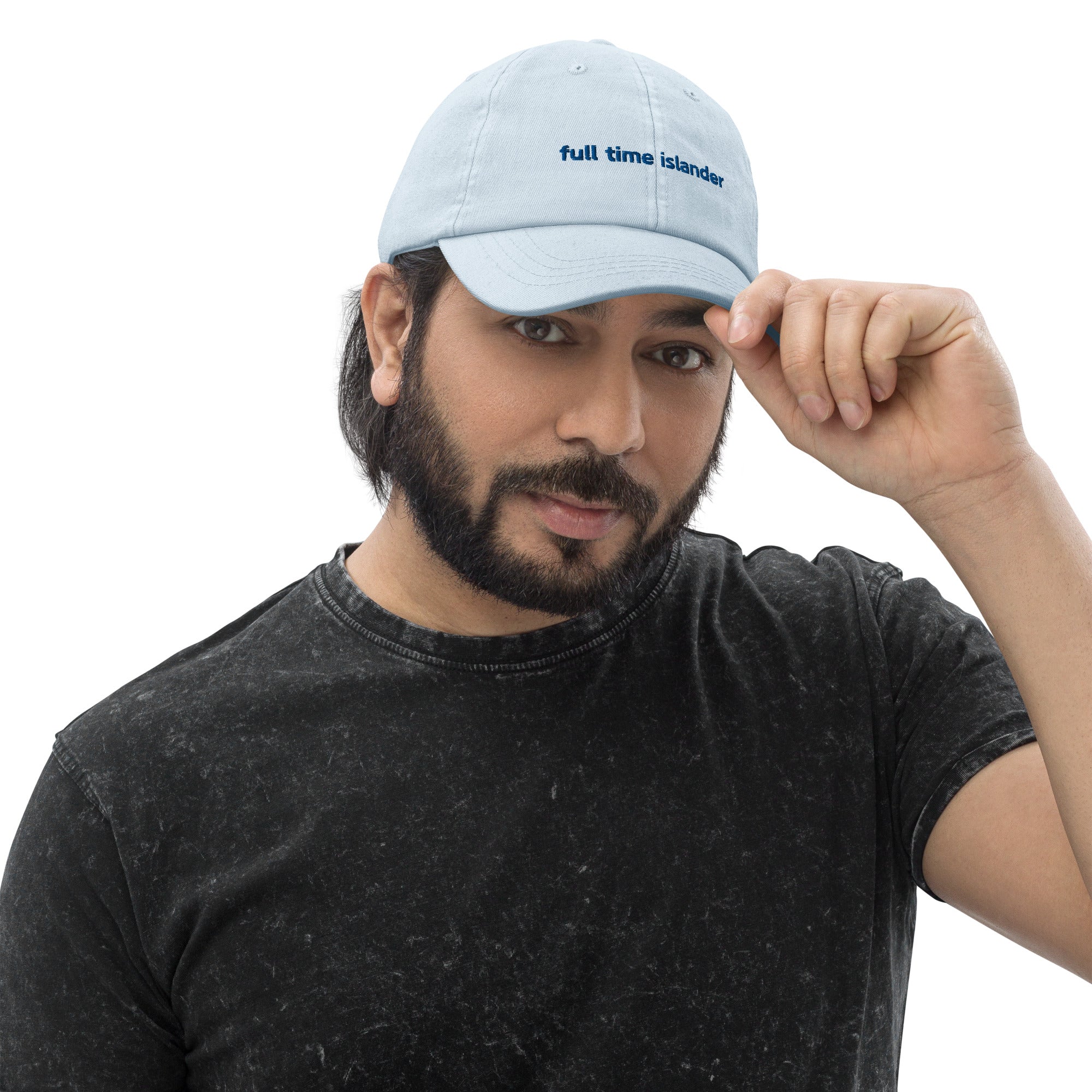 "full time islander" - Cotton Jockey Bold Baseball Cap in pastel blue