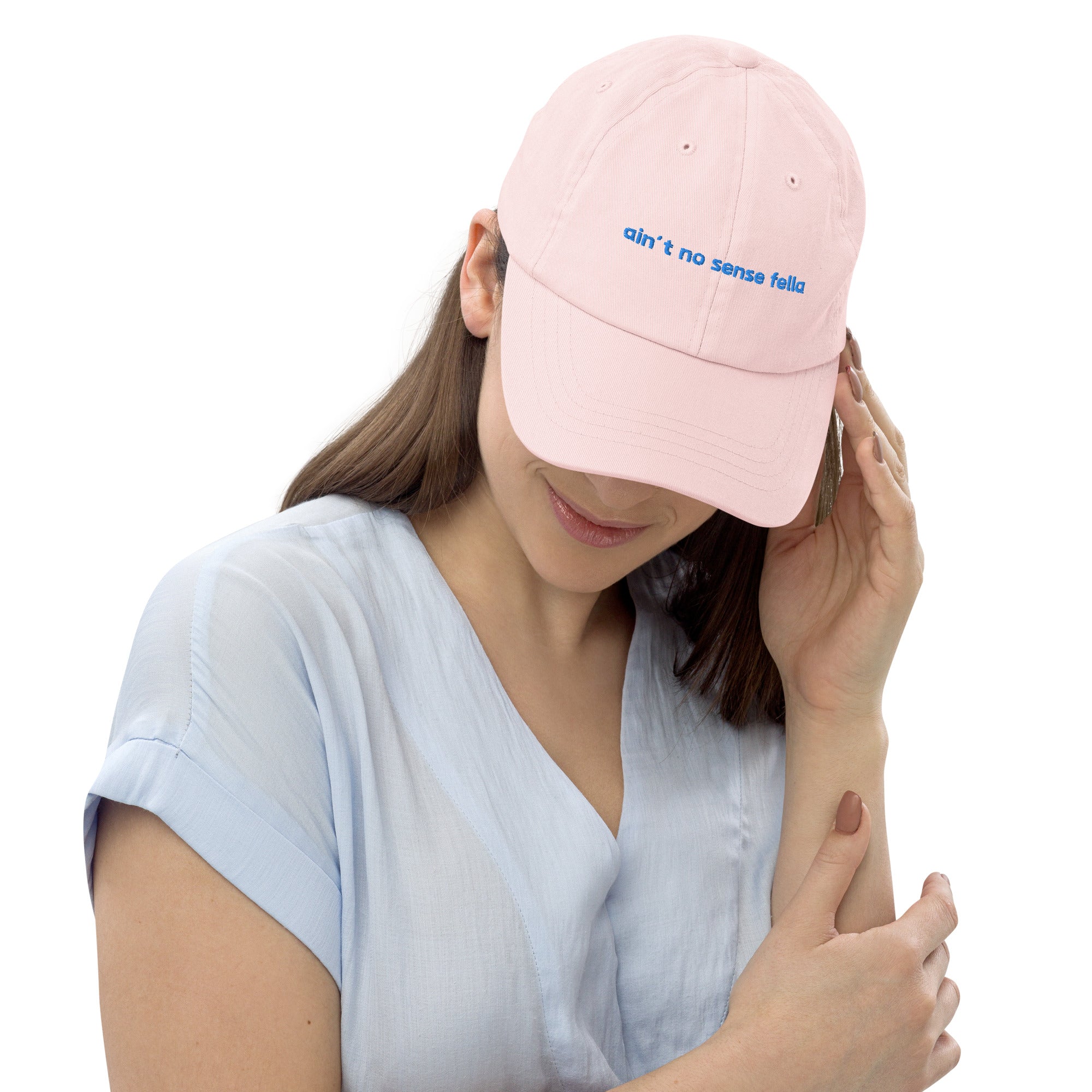 "ain't no sense fella" - Cotton Jockey Bold Baseball Cap in pastel pink