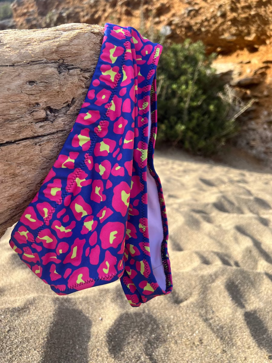 pink animal print recycled high-waisted bikini bottom