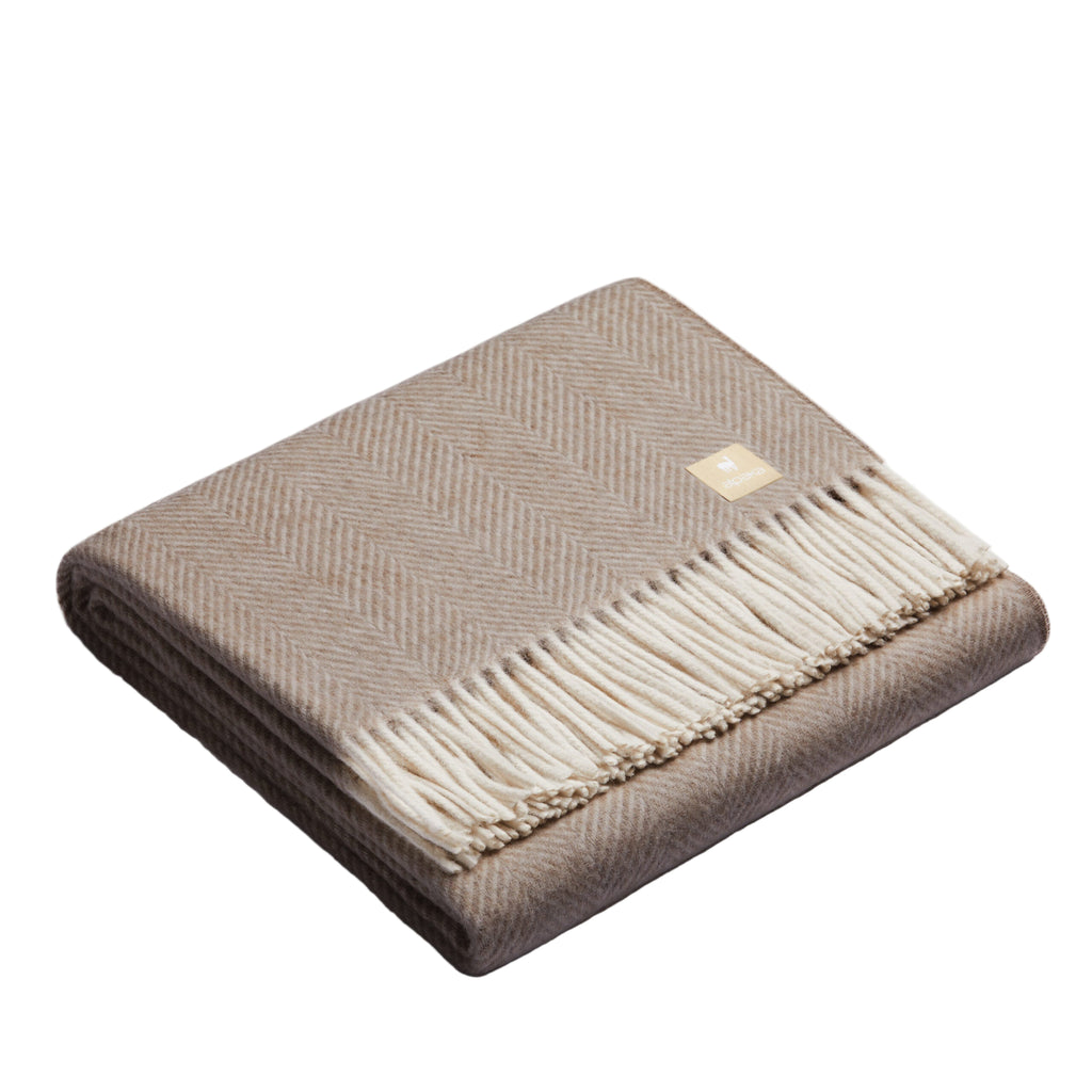 Natural Alpaca Wool Throw - Classic Fishbone