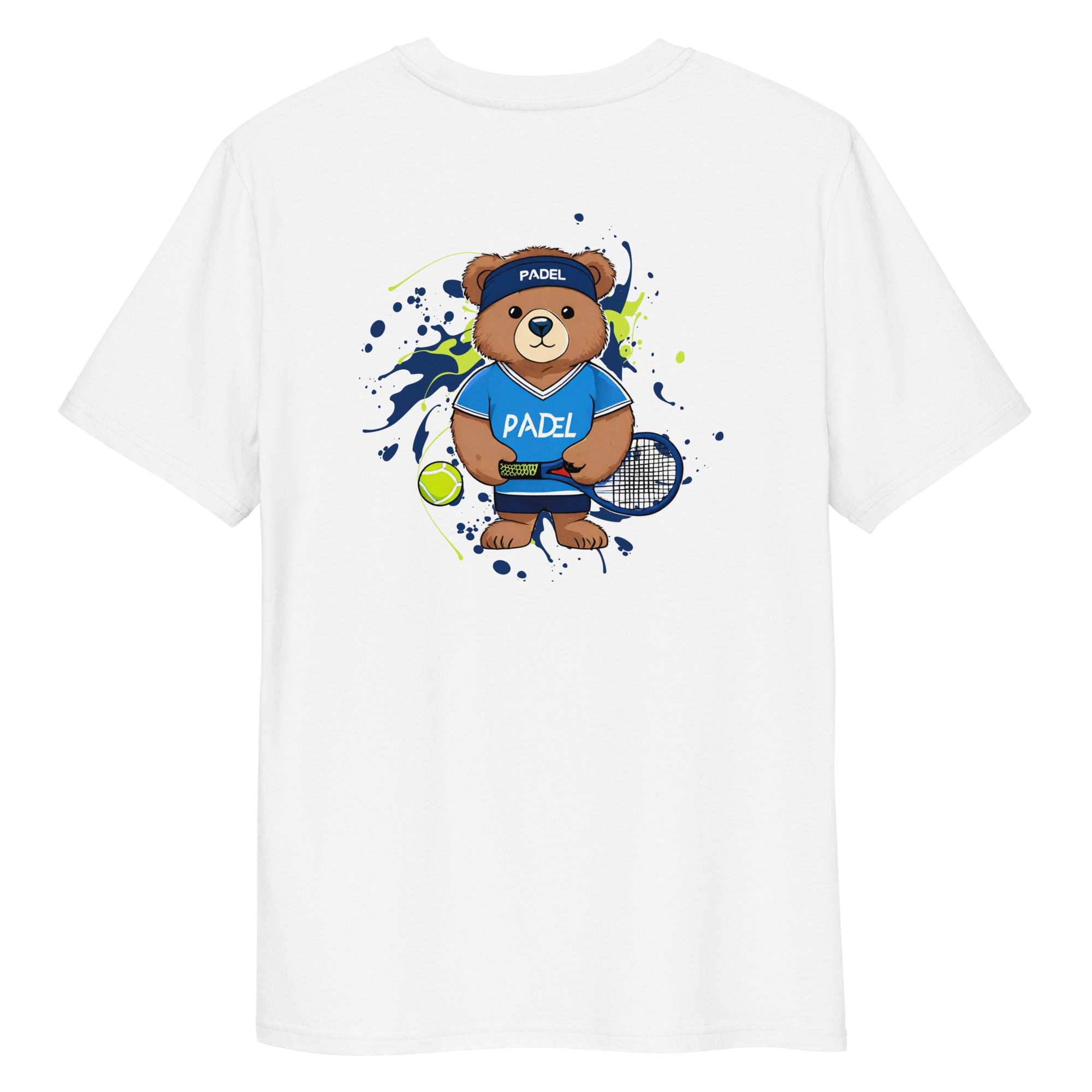 cute padel bear t-shirt in white unisex organic cotton
