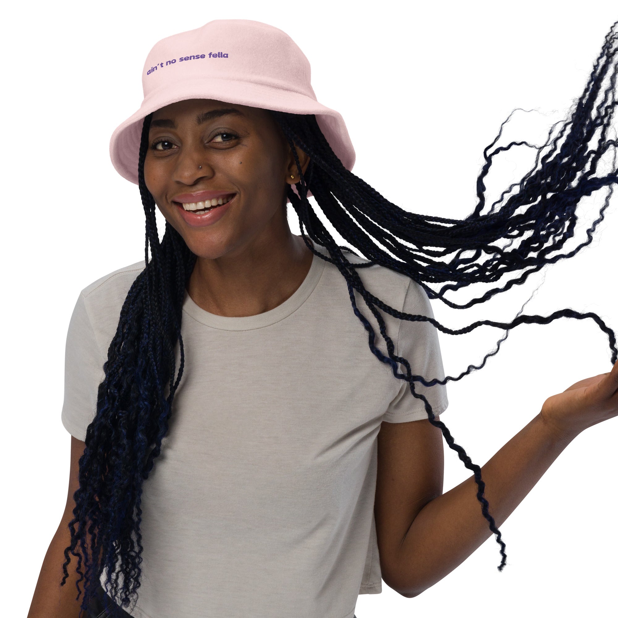 "ain't no sense fella" - terry cloth bucket hat in pink