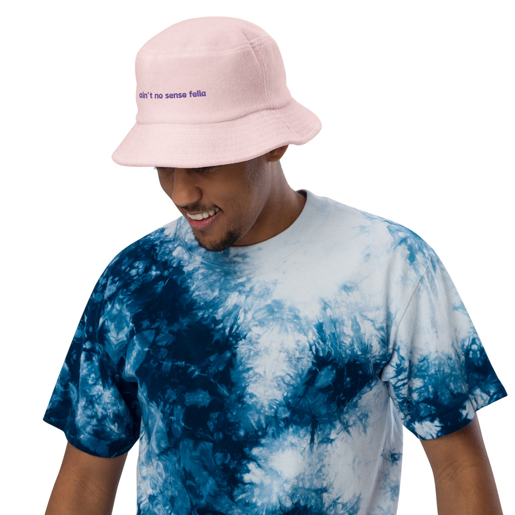 "ain't no sense fella" - terry cloth bucket hat in pink