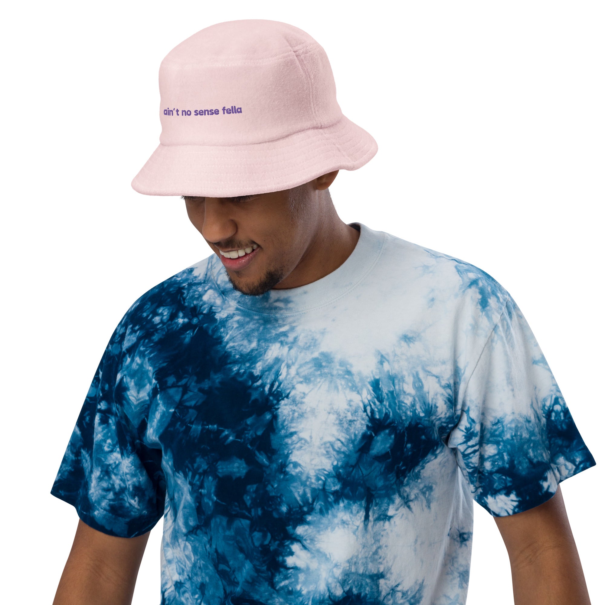 "ain't no sense fella" - terry cloth bucket hat in pink
