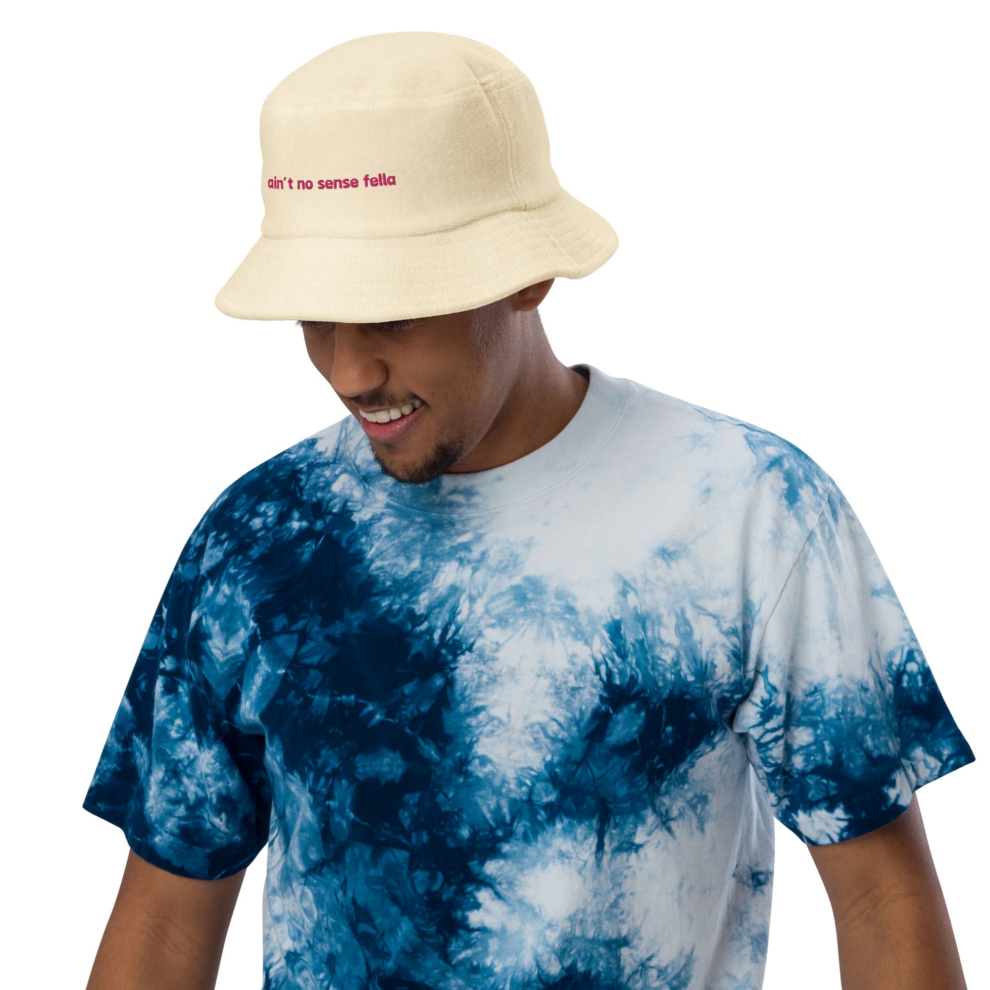 "ain't no sense fella" - terry cloth bucket hat in yellow